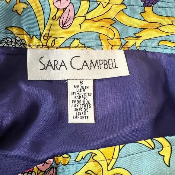 Vintage 90's Silk Mini Skirt Floral Baroque Scarf Print Satin Wrap Sara Campbell - Picture 9 of 10